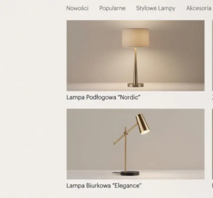 Elegancko oświetlone nowoczesne wnętrze prezentujące różne kolekcje lamp