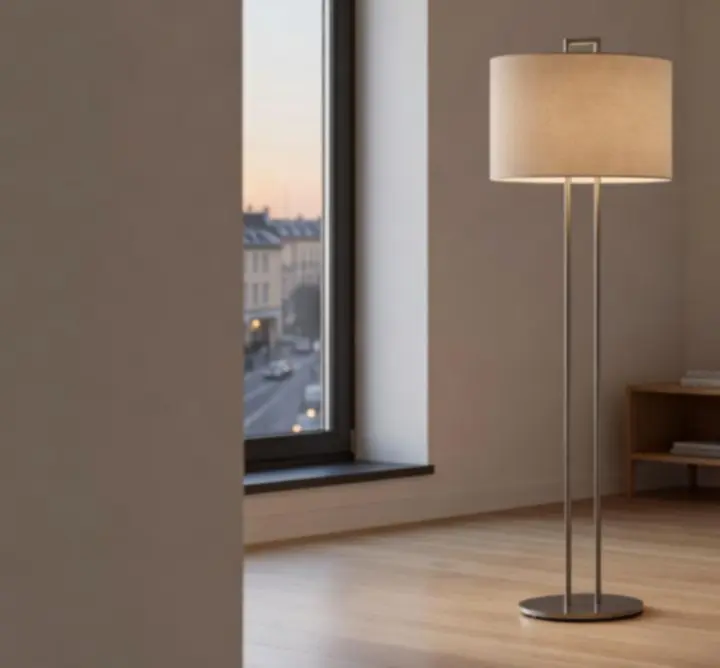 Nowoczesna lampa podłogowa w eleganckim salonie