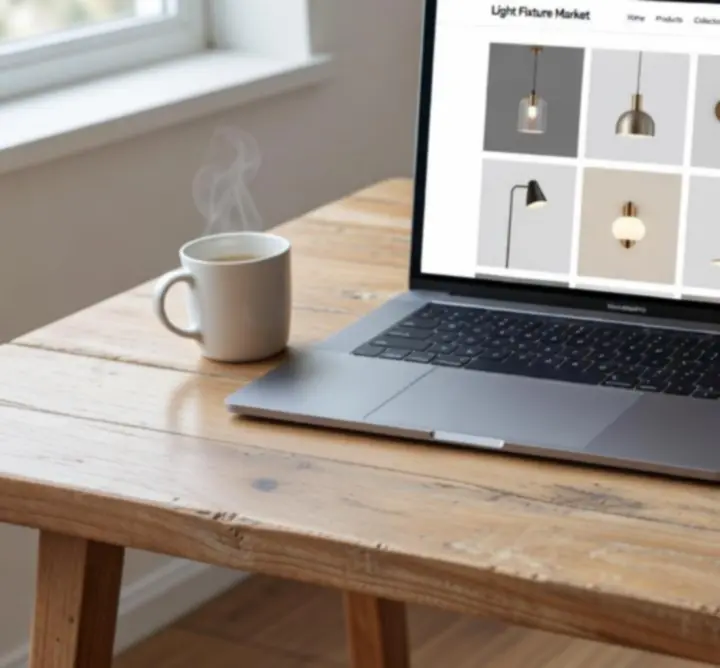 Sklep z oświetleniem wyświetlany na komputerze, tablecie i smartfonie